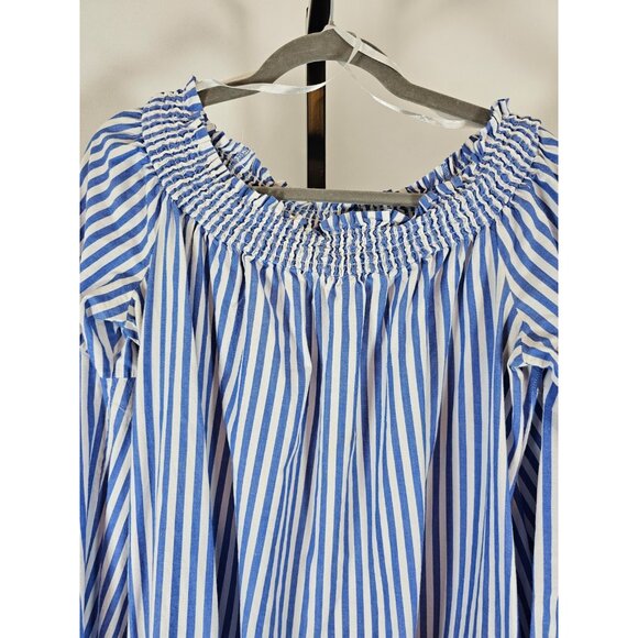 New York & Company White Blue Striped Off The Shoulder Knee Length Dress-SZ 2XL - Picture 2 of 9
